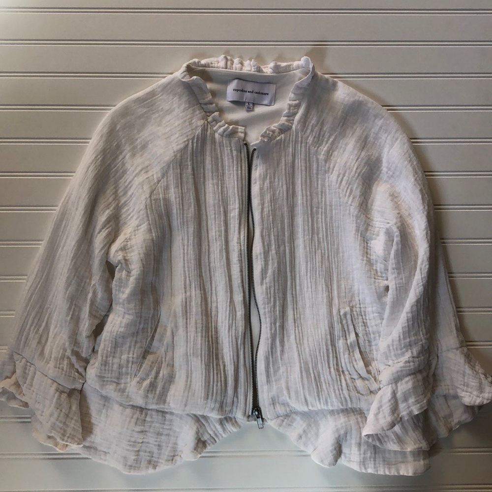 Anthropologie Franklin 3/4 Sleeve Zip Jacket White - Picture 6 of 7